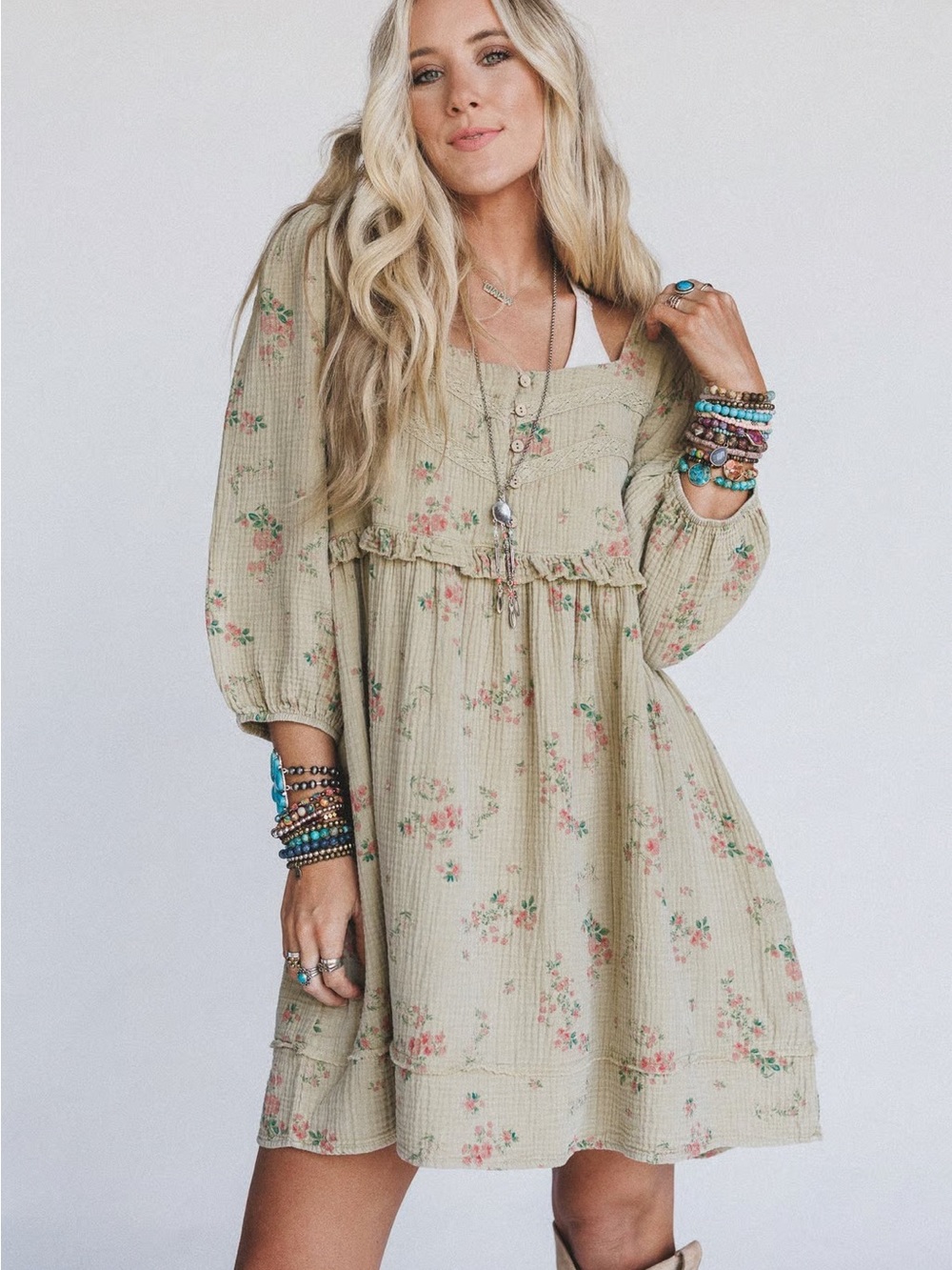 Three Bird Nest Boutique Gauze Floral Dress Large